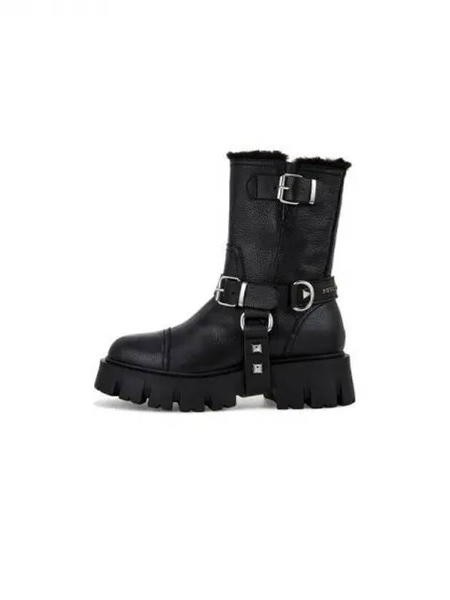 Women's Studded Leather Biker Boots Black 271927 - PHILIPP PLEIN - BALAAN 1