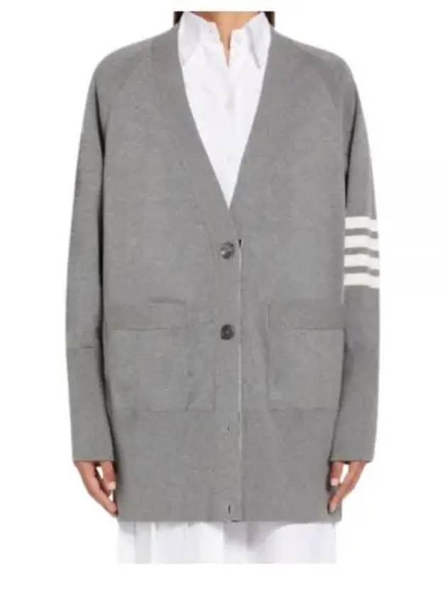 Stitched Cotton 4 Bar Cardigan Grey - THOM BROWNE - BALAAN 2