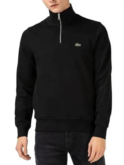 Logo Half Zip Up Cotton Sweatshirt Black - LACOSTE - BALAAN 2