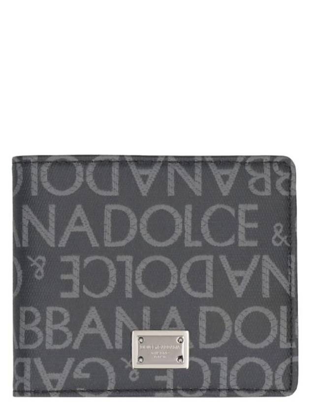 Logo Jacquard Fabric Half Wallet Grey - DOLCE&GABBANA - BALAAN 1