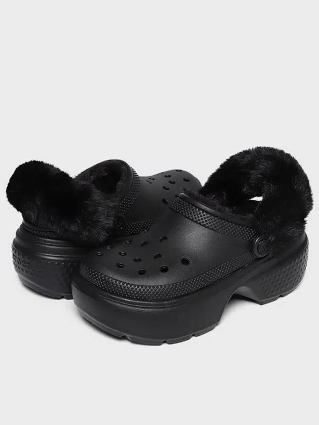 Stomp Lined Clog Fur Sandals Black - CROCS - BALAAN 3