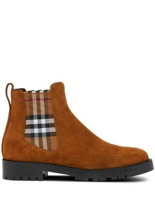 Vintage Check Detail Suede Chelsea Boots Chocolate - BURBERRY - BALAAN 1