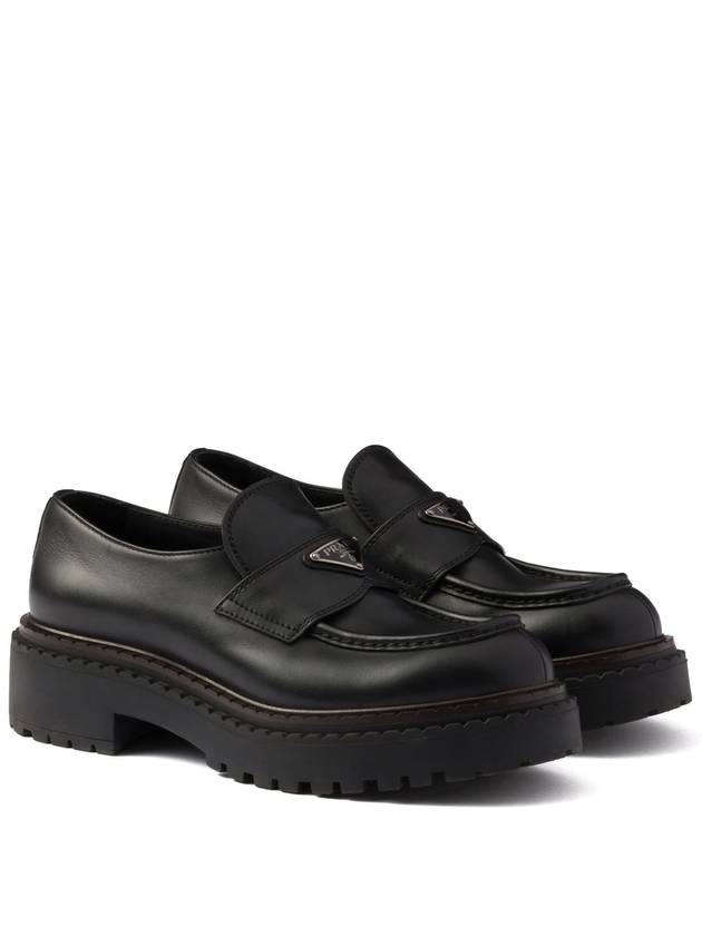 Triangle Logo Leather Loafers Black - PRADA - BALAAN 3