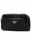 Re-Nylon Saffiano Leather Triangle Logo Cross Bag Black - PRADA - BALAAN 2