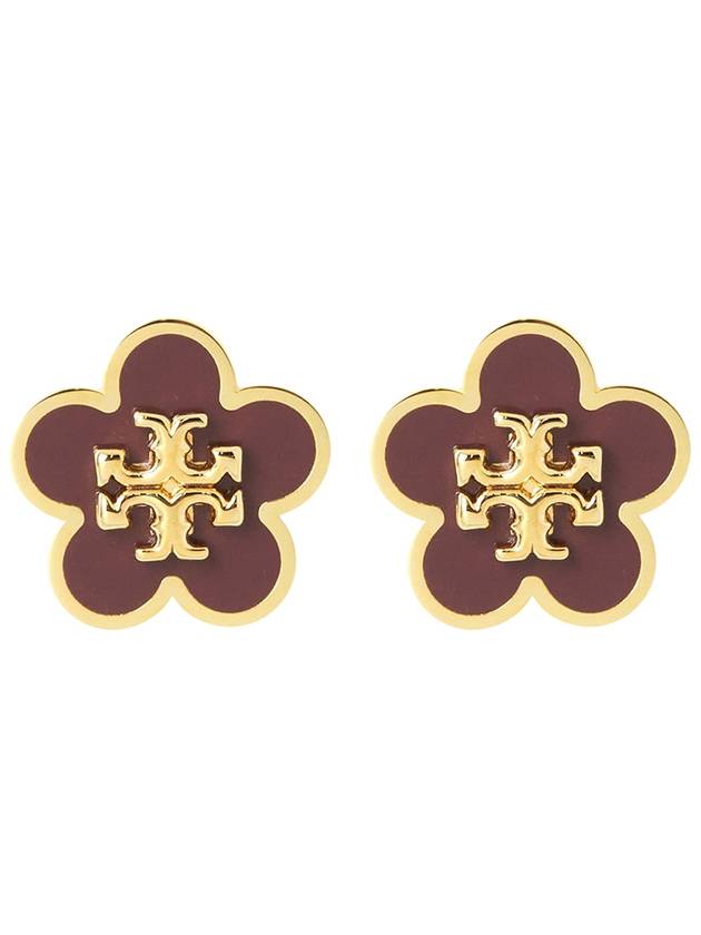 Kira Flower Stud Earrings Burgundy - TORY BURCH - BALAAN 3