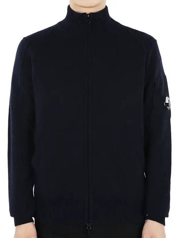 Lens Wappen Lambswool Zip-Up Cardigan Navy - CP COMPANY - BALAAN 1