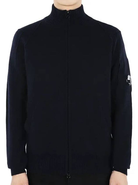 Lens Wappen Lambswool Zip-Up Cardigan Navy - CP COMPANY - BALAAN 2