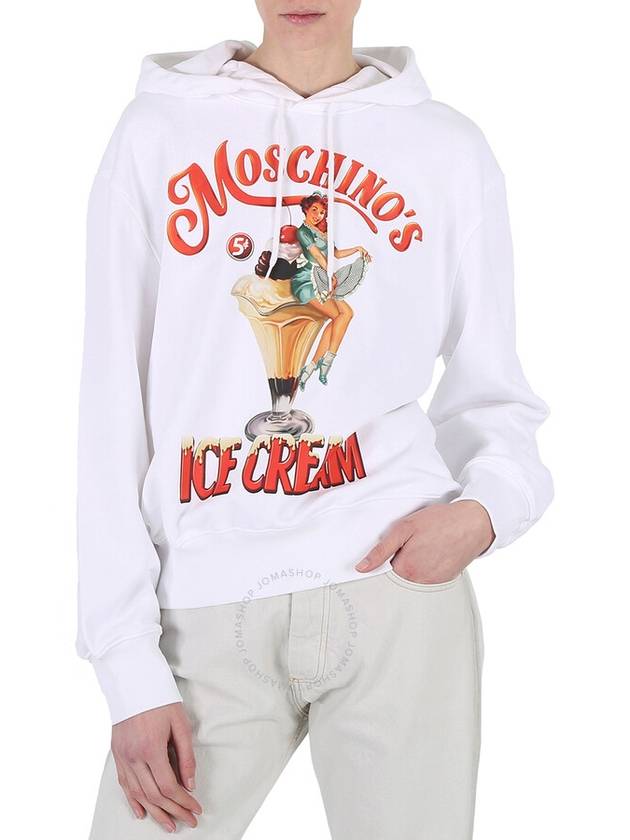 Moschino White Ice Logo Print Cotton Hoodie, Brand Size 36 (US Size 2) - MOSCHINO - BALAAN 1