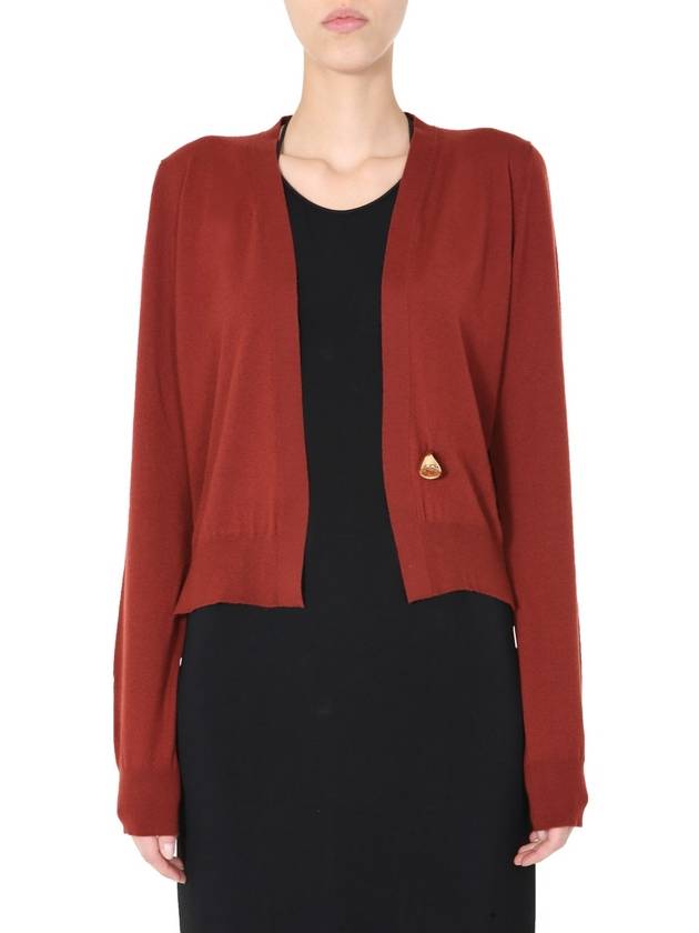 Brooch V-neck Knit Cardigan Rust Brown - BOTTEGA VENETA - BALAAN 2