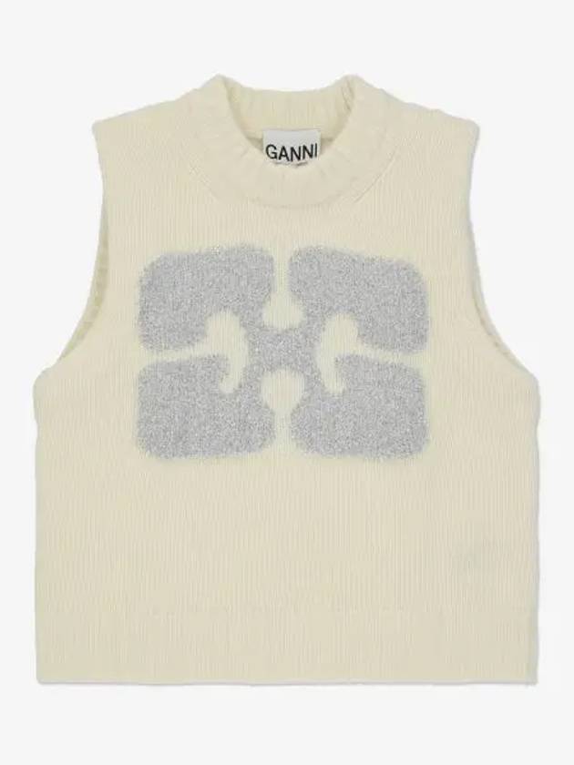 Graphic Wool Mix Vest Knit Top Egret - GANNI - BALAAN 2