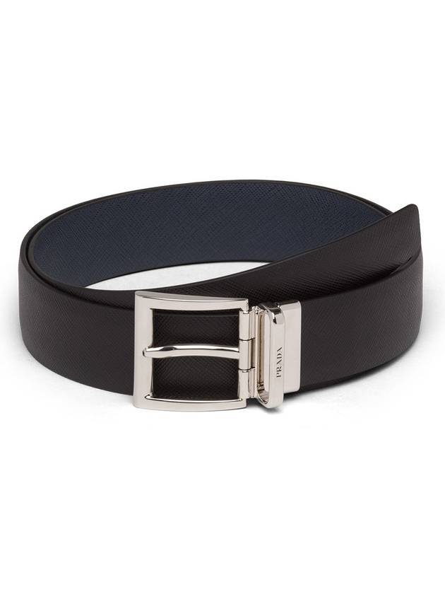 Two-Tone Reversible Saffiano Belt Baltic Blue - PRADA - BALAAN 1