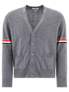 RWB V-neck Striped Virgin Wool Cardigan Grey - THOM BROWNE - BALAAN 2