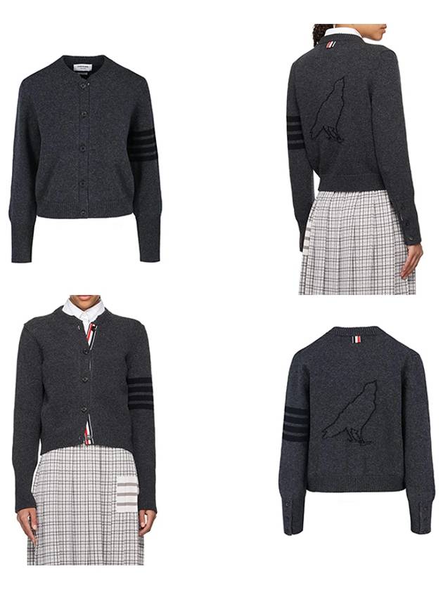 Striped Detail Wool Cardigan Dark Grey - THOM BROWNE - BALAAN 9