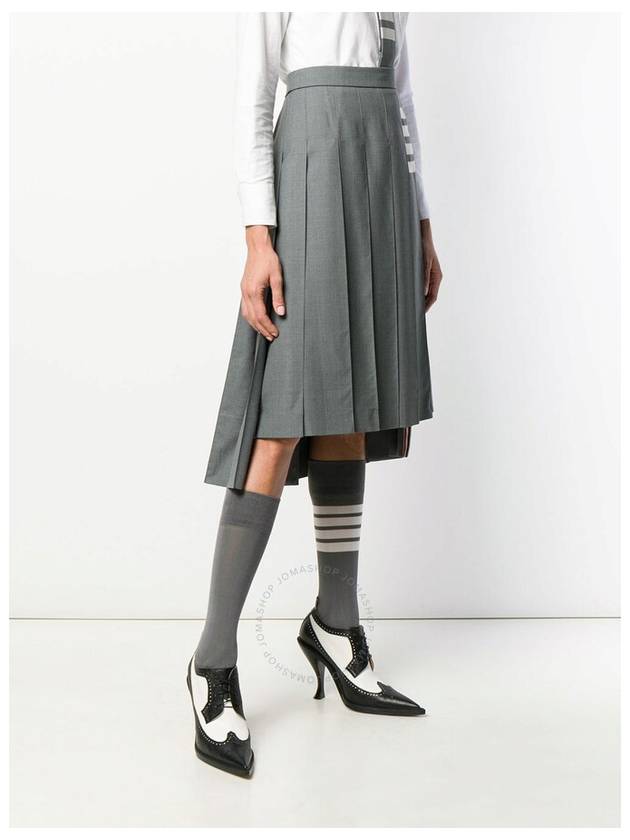 4 Bar Logo Plain Weave Wool Pleated Skirt Grey - THOM BROWNE - BALAAN 3