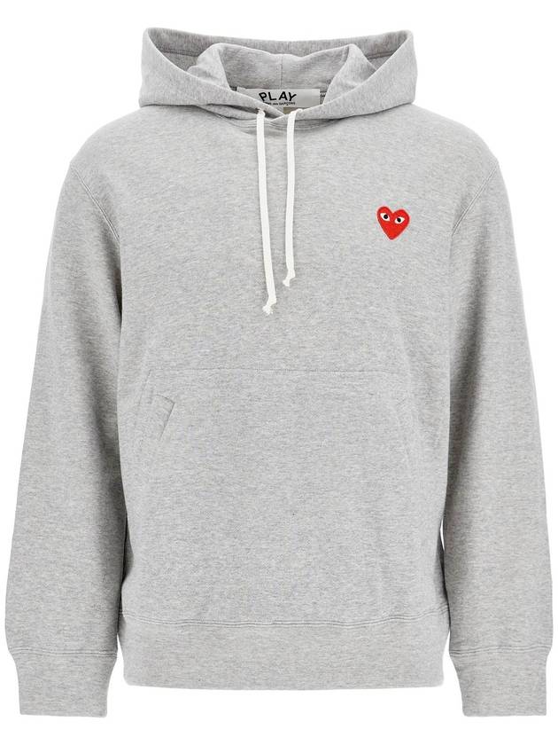 unisex light grey cotton hoodie with red heart - COMME DES GARCONS PLAY - BALAAN 1