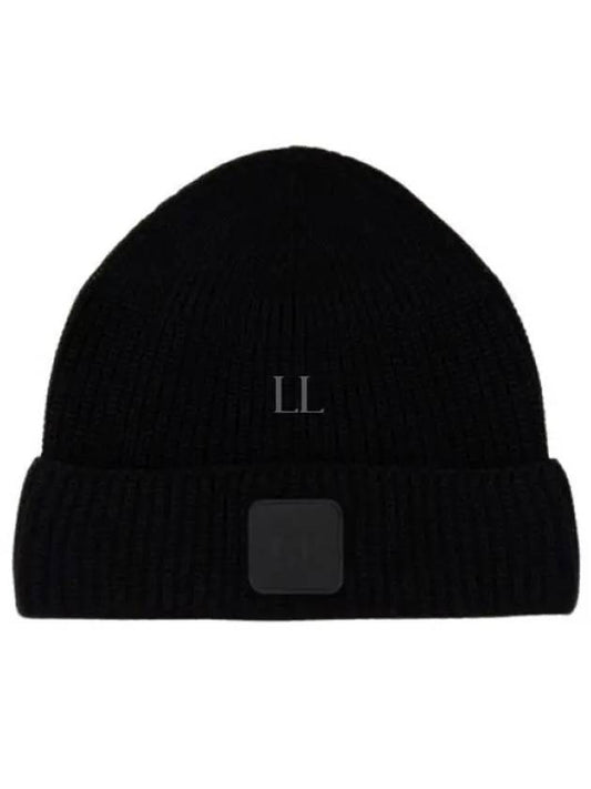 Logo Patch Cotton Ribbed Beanie Black - CP COMPANY - BALAAN 2