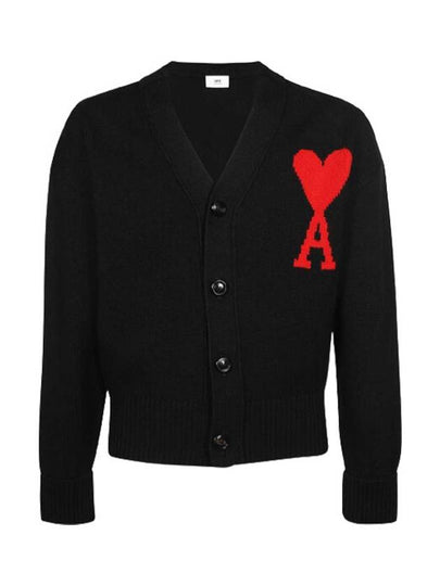 Big Heart Logo Wool Cardigan Black - AMI - BALAAN 2