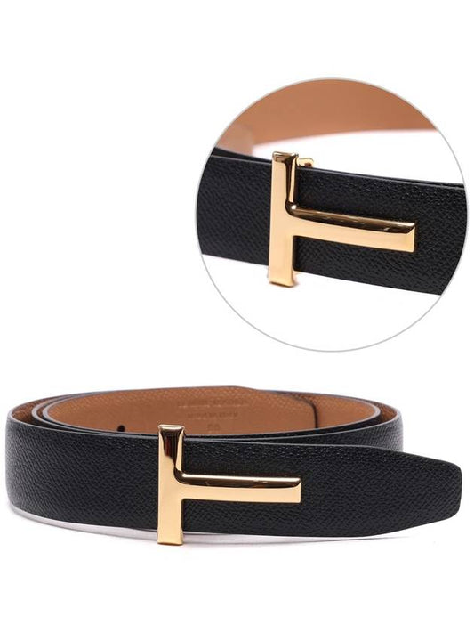 T Logo Reversible Leather Belt Black - TOM FORD - BALAAN 2