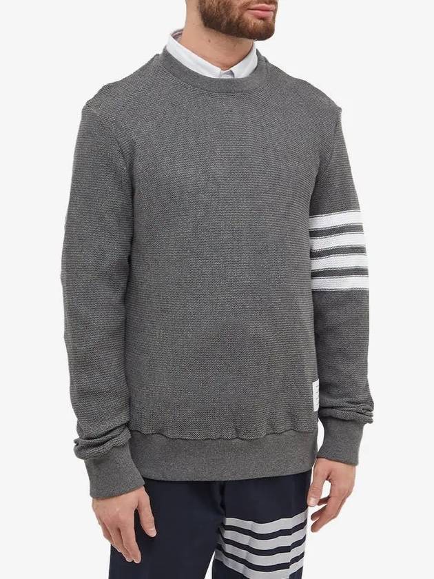 4 Bar Stripe Open Raschel Stitch Sweatshirt Grey - THOM BROWNE - BALAAN 5