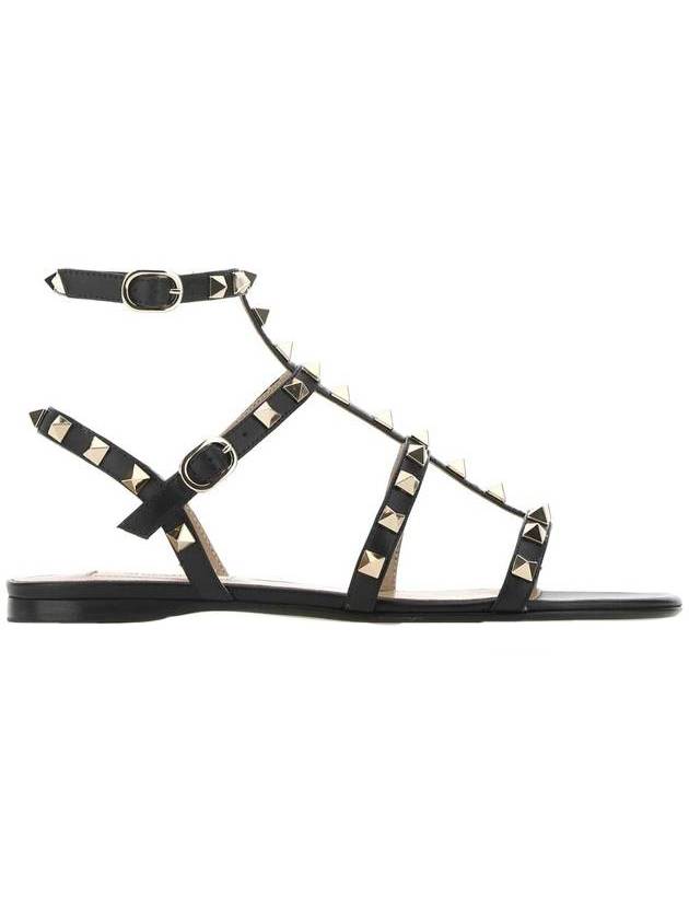 Women's Rockstud Strap Flat Sandals Black - VALENTINO - BALAAN.