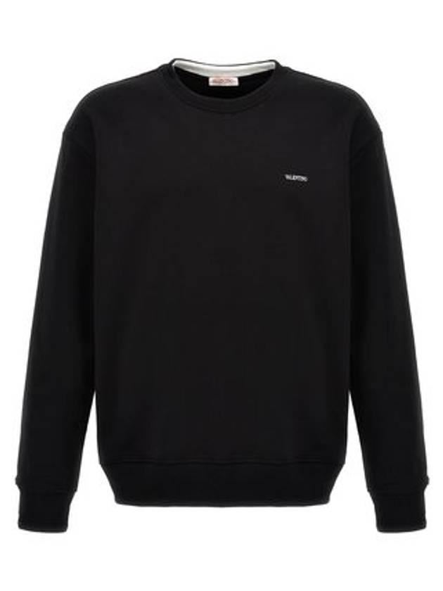 Print Cotton Crewneck Sweatshirt Black - VALENTINO - BALAAN 2