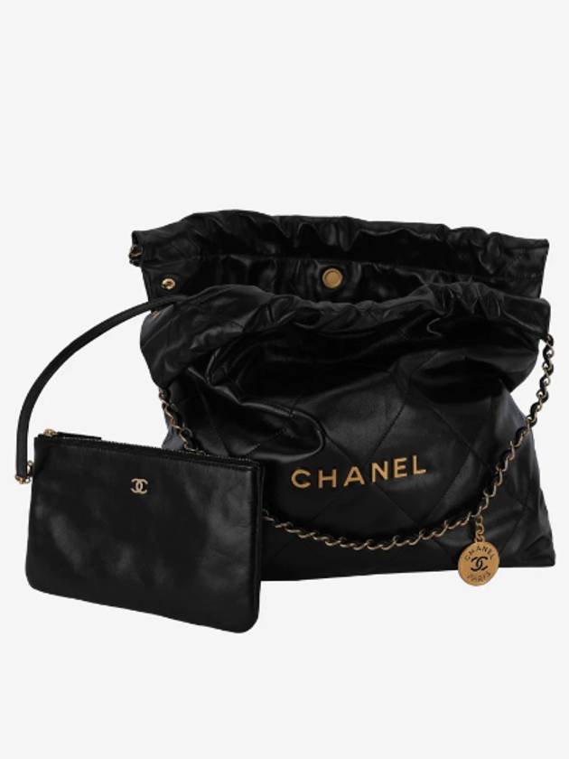 Medium Shoulder Bag Shiny Calfskin Gold Black - CHANEL - BALAAN 4