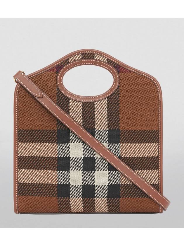 Mini Knit Check Leather Pocket Tote Bag Brown - BURBERRY - BALAAN 22