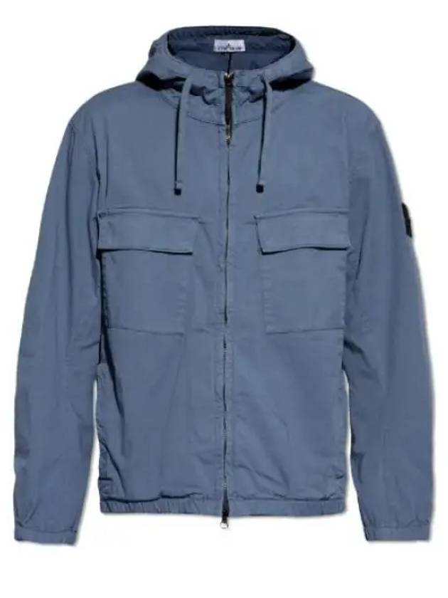 Cotton Twill Stretch Hooded Jacket Avio Blue - STONE ISLAND - BALAAN 2