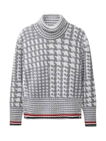 Prine Of Wales Jacquard Detail Cashmere Turtleneck Grey - THOM BROWNE - BALAAN 2