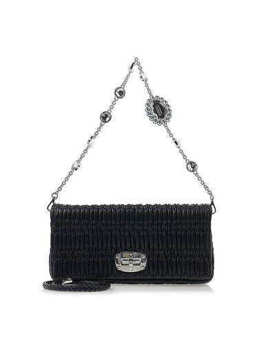 Crystal Leather Shoulder Bag Black - MIU MIU - BALAAN 1