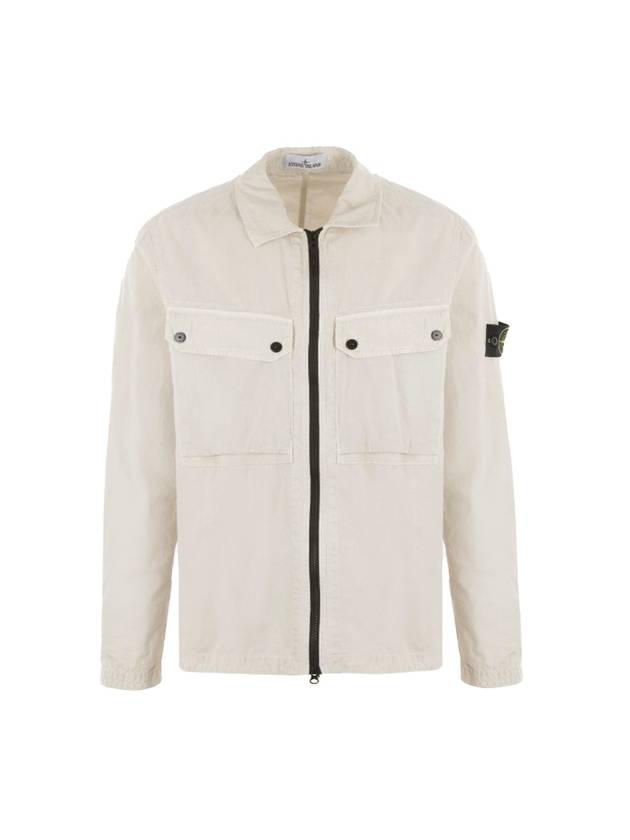 Brushed Organic Cotton Overshirt Jacket White - STONE ISLAND - BALAAN 2