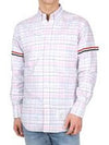 Men's Plaid Three Stripes Armband Oxford Long Sleeve Shirt Light Pink - THOM BROWNE - BALAAN 5