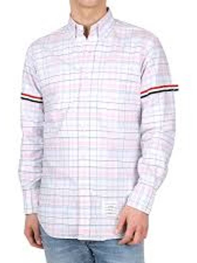 Men's Plaid Three Stripes Armband Oxford Long Sleeve Shirt Light Pink - THOM BROWNE - BALAAN 5