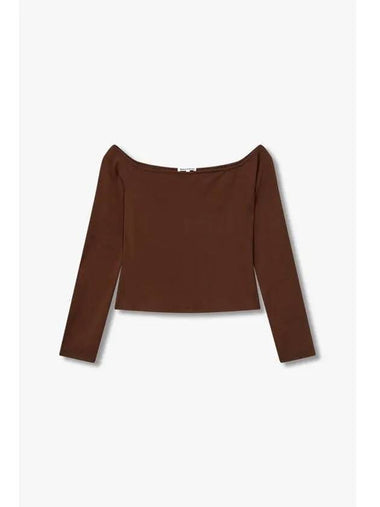 Wearing Off Shoulder Cropped T Shirt Anneliese Knit Top Dark Brown - REFORMATION - BALAAN 1