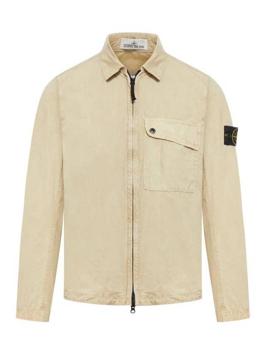 Old Treatment Garment Dyed Overshirt Jacket Beige - STONE ISLAND - BALAAN 1