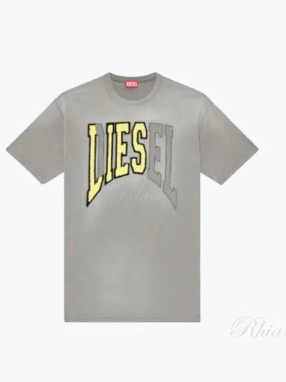 T Wash N Oversized Lies Logo Short Sleeve T-Shirt  Grey - DIESEL - BALAAN 2