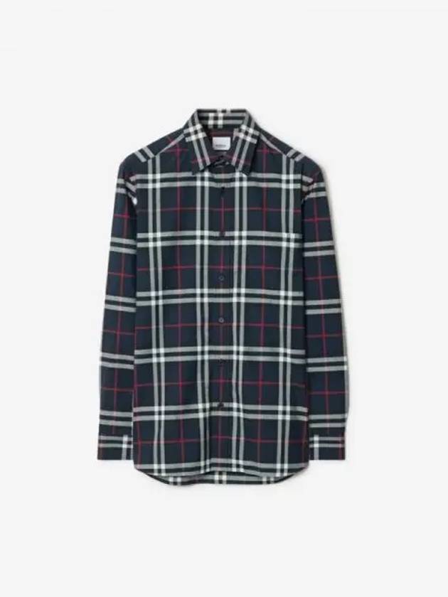 Check Pattern Long Sleeve Shirt Navy - BURBERRY - BALAAN 2