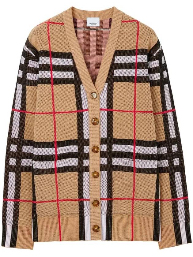 V-Neck Checked Technical Cotton Cardigan Archive Beige - BURBERRY - BALAAN 1