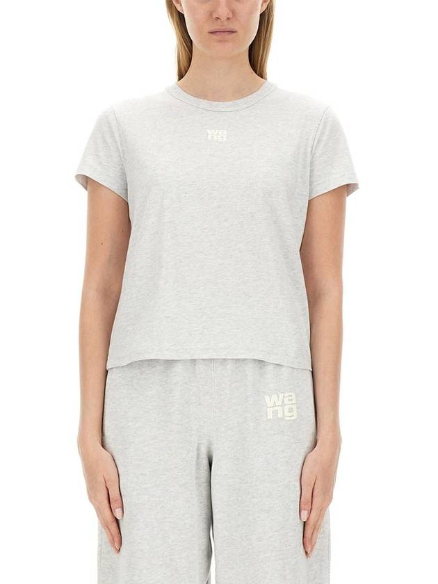 Logo print crew neck cotton short sleeve t shirt gray melange - ALEXANDER WANG - BALAAN 2