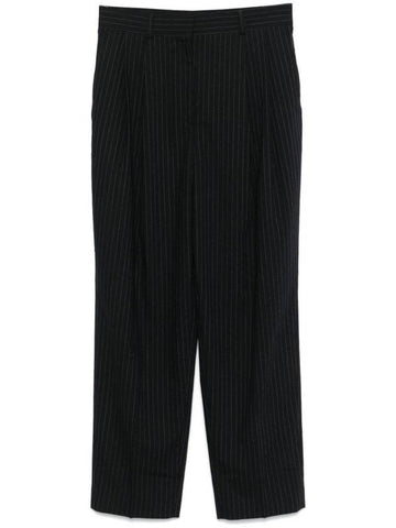 Blue Pinstriped Pants With High Waist And Belt Loops In Wool Blend Woman - TOTEME - BALAAN 1