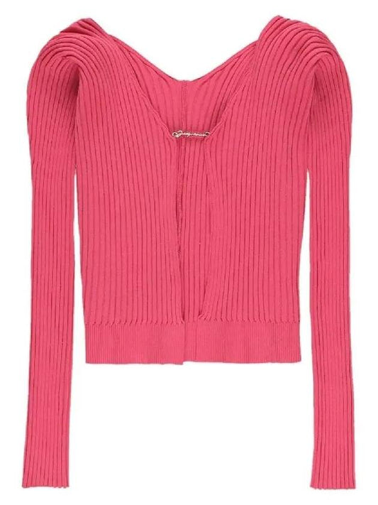 La Maille Pralu Longue Micro Charm Logo Cardigan Pink - JACQUEMUS - BALAAN 2