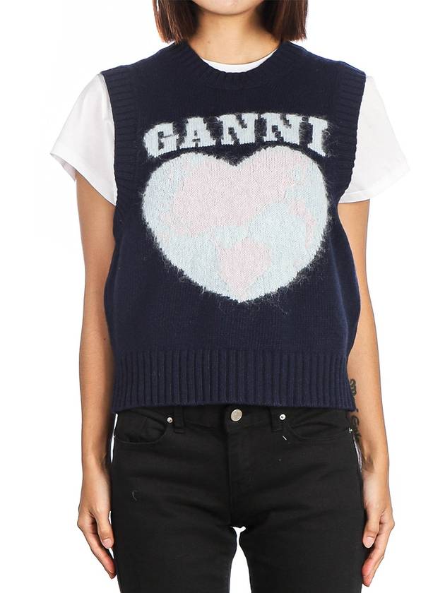 Logo Heart Gilet Vest Navy - GANNI - BALAAN 2