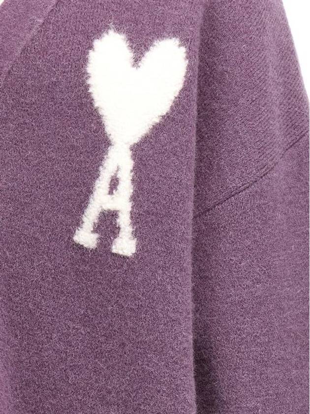 Intarsia Logo Knit Cardigan Lilac - AMI - BALAAN 5