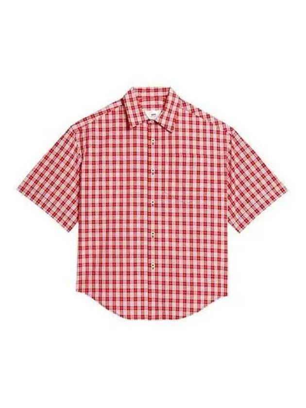 Shirt Gingham Check Short Sleeve Red - AMI - BALAAN 1