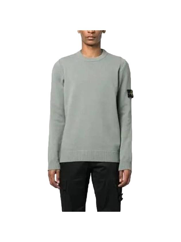 Logo Patch Crew Neck Wool Knit Top Grey - STONE ISLAND - BALAAN 1