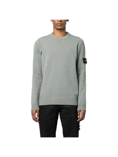 Logo Patch Crew Neck Wool Knit Top Grey - STONE ISLAND - BALAAN 1