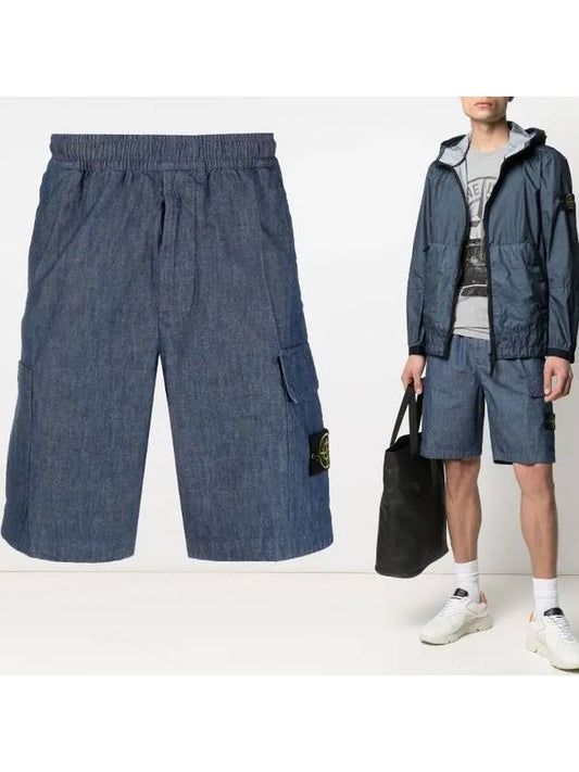 Men's Waffen Chambray Bermuda Denim Shorts Blue - STONE ISLAND - BALAAN.