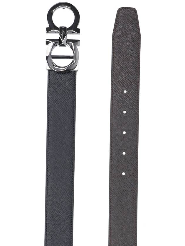 Silver Gancini Reversible Leather Belt Black - SALVATORE FERRAGAMO - BALAAN 3