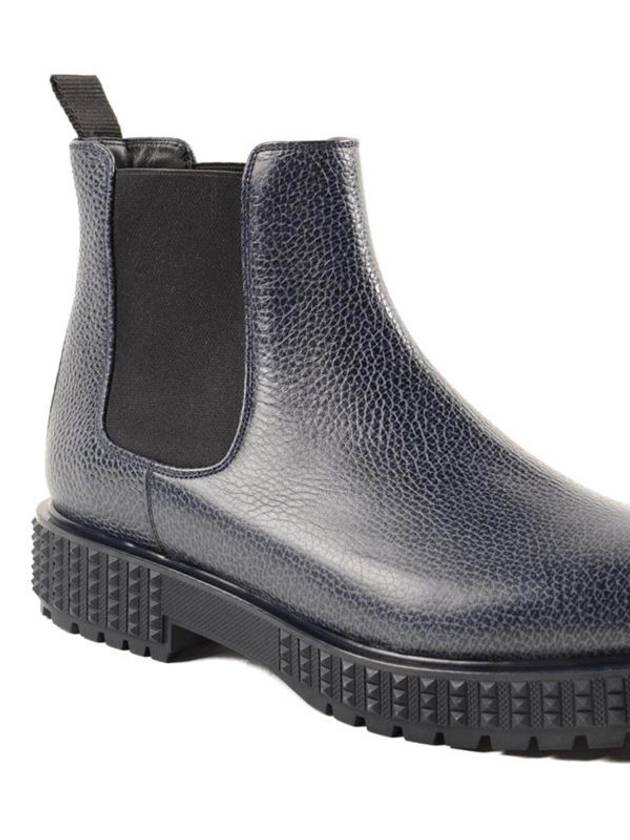 Pebble Leather Rockstud Ankle Boots Navy - VALENTINO - BALAAN.