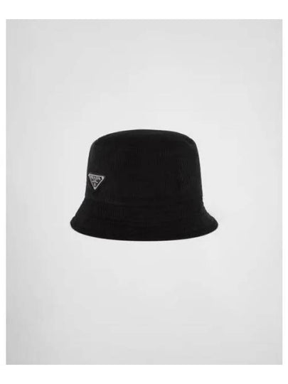 Triangle Logo Corduroy Bucket Hat Black - PRADA - BALAAN 2